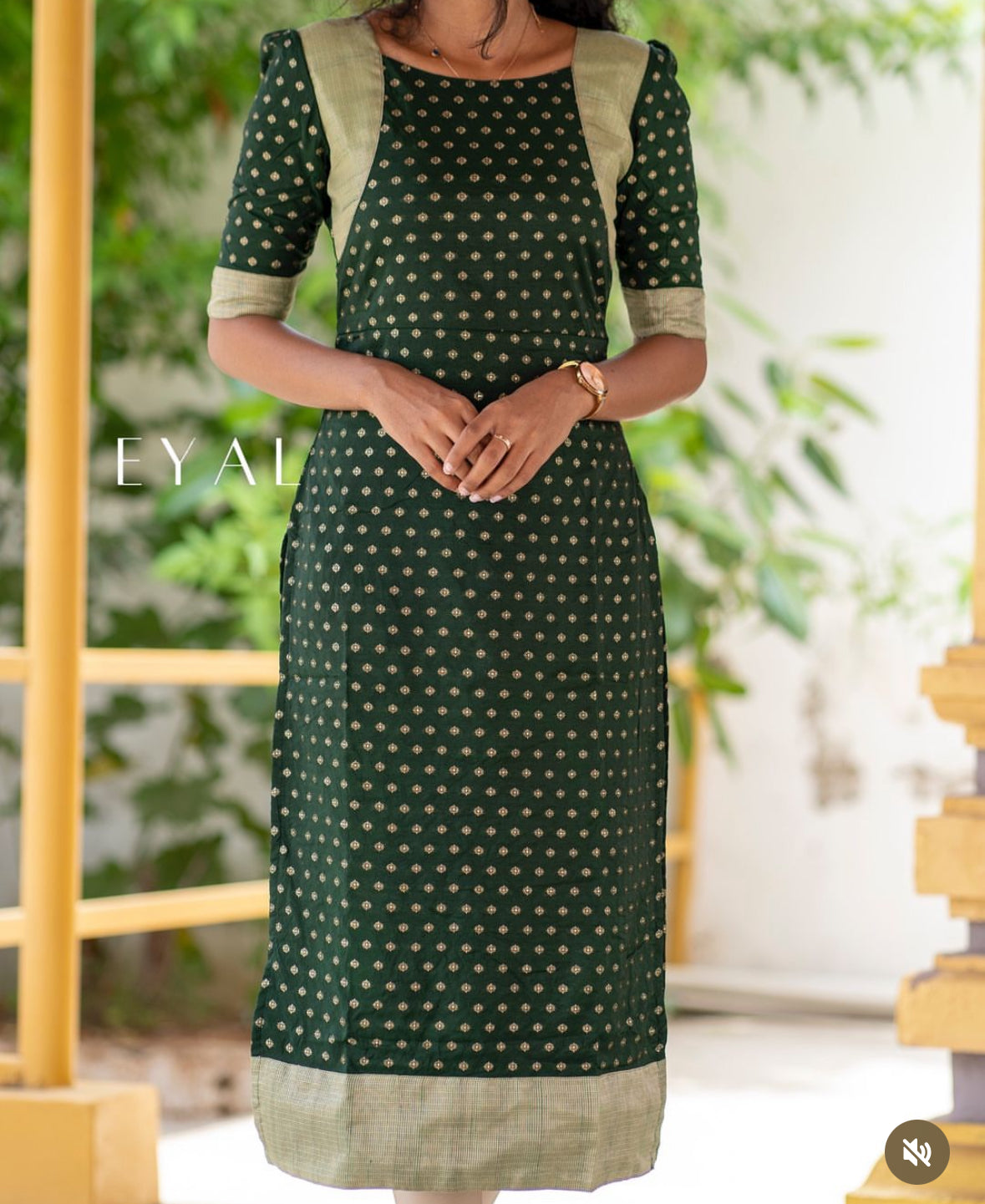 Green banaras kurti with tissue patch-1233