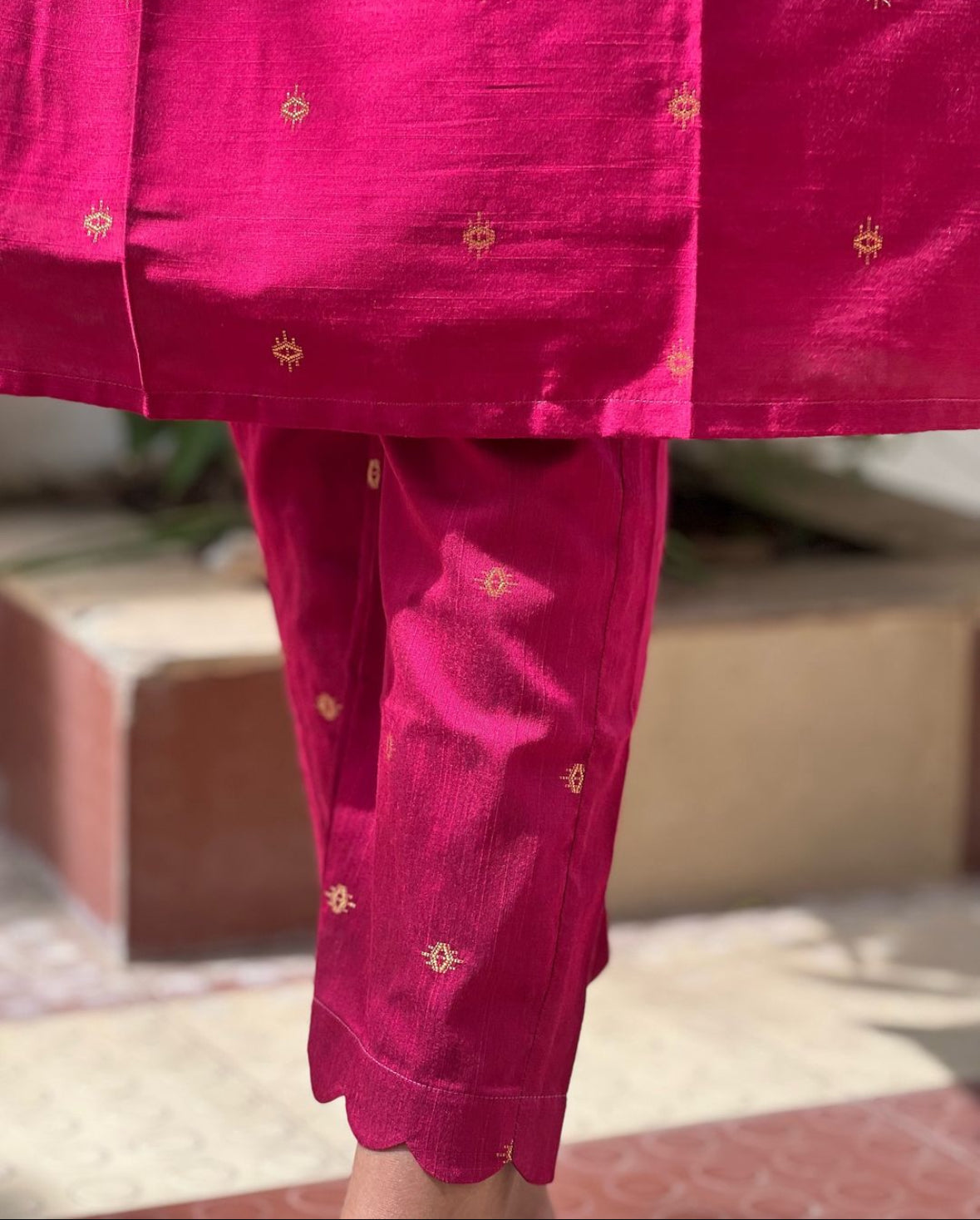 Rani pink raw silk kurta set-1201